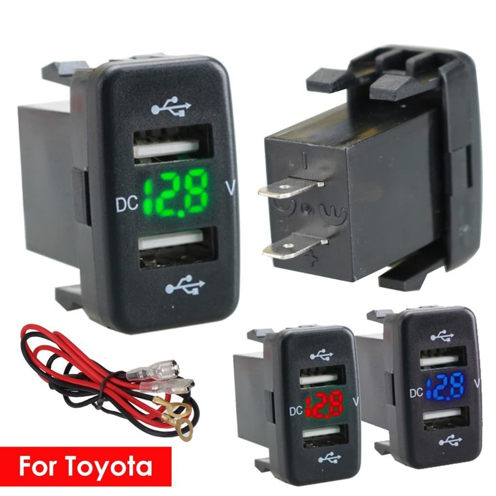 12V-24V รถ 4.2A พอร์ต USB แบบคู่ซ็อกเก็ตเครื่องชาร์จโวลต์มิเตอร์ปลั๊กไฟสำหรับ Toyota รูปที่ 2
