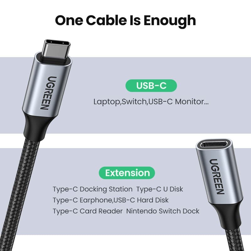 UGREEN สายเคเบิล USB C USB 3.1 Type C ตัวผู้ต่อตัวเมีย รุ่น 2 10Gbps สำหรับ Nintendo Switch compatible compatible for Macbook Pro Samsung Galaxy Note20 S10 S9 Google Pixel 3 2 XL ขนาด 1.5 ฟุต รูปที่ 6