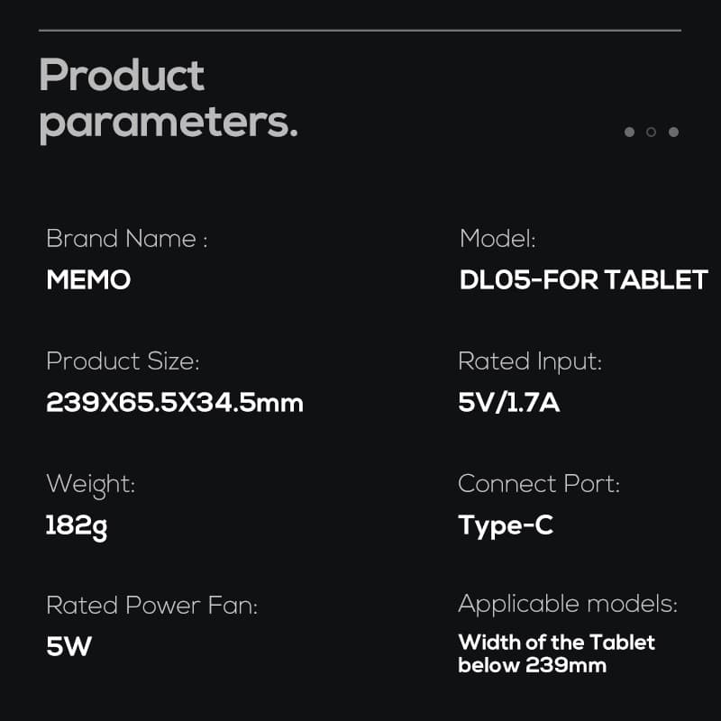 Tablet Cooler พัดลมระบายความร้อนสําหรับแท็บเล็ต ipad MEMO DL05 Tablet Cooler รูปที่ 6