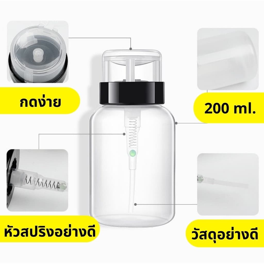 ขวดปั๊มน้ำยาล้างเล็บ ขวดพลาสติกหนาคุณภาพดี ขวดปั๊มหัวสปริง ทนทาน ใช้งานง่าย ขวดเปล่า200Ml ถูกที่สุด รูปที่ 2