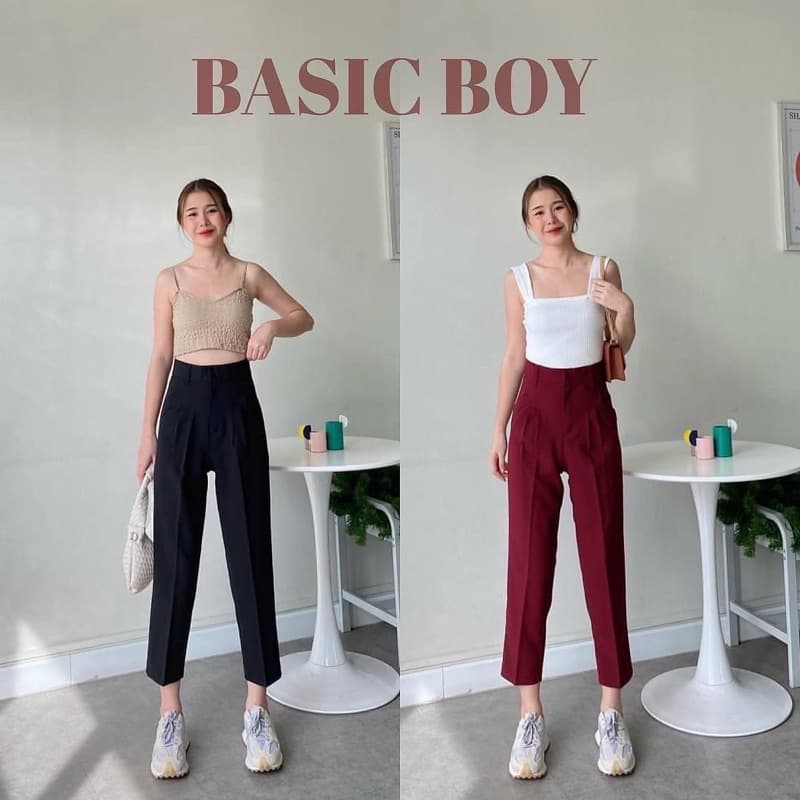 𝐁𝐀𝐒𝐈𝐂 𝐁𝐎𝐘กางเกงทรงบอย8ส่วน ผ้าเปเป้A80ยืดหยุ่นกำลังดี กางเกงทำงานเอวสูงพรางหุ่นใส่สบาย ใส่ได้ทุกโอกาส รูปที่ 5