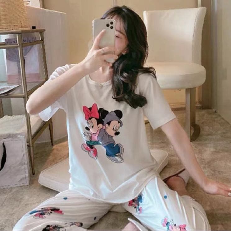 3600 เสิ้อผ้าผู้หญิง ชุดนอนลายการ์ตูนเจ้าหญิงผ้าคอตตอน 2ชิ้น เสื้อ+กางเกงเจ็ดส่วน สินค้า รูปที่ 4