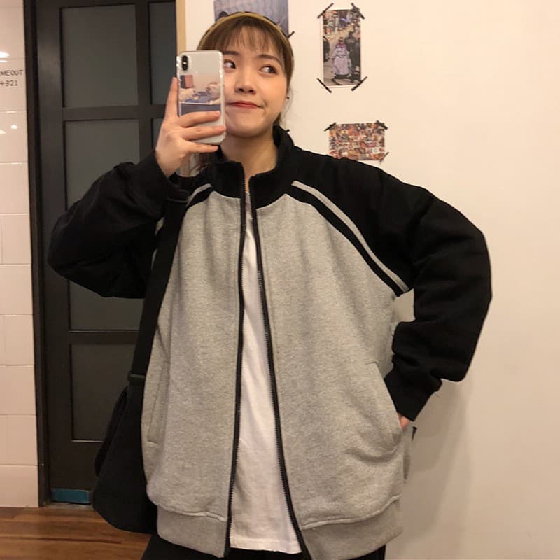 เสื้อกันหนาวผู้หญิง เสื้อคลุมแขนยาว แบบมีซิป ผ้าสำลี ใส่สบาย รูปที่ 1