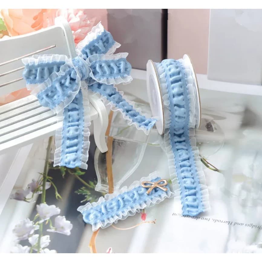 ริบบิ้นผ้ายืด ระบายลูกไม้ สไตล์เกาหลี ญี่ปุ่น น่ารักมาก kawaii ขนาด 3.8 cm. รูปที่ 3