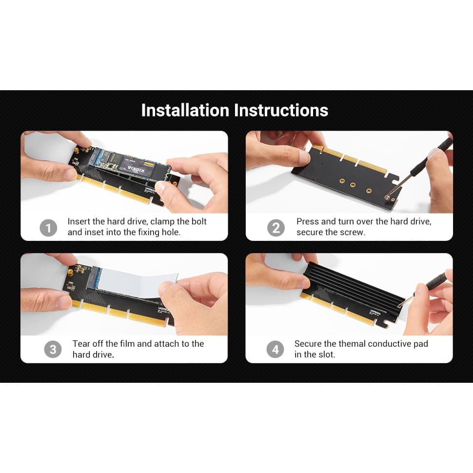 UGREEN รุ่น 30715 NVMe PCIe Adapter, M.2 SSD to PCIe 4.0 X16/X8/X4 Card with Heat Sink, M.2 PCIe Adapter for M-Key รูปที่ 8
