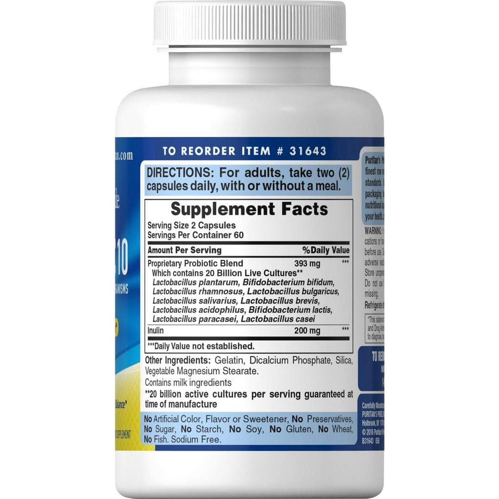 Puritan's Pride Probiotic 10+vit D 20 billion active cultures อาหารเสริม โปรไบโอติก ปรับสมดุลย์ระบบย่อย รูปที่ 2