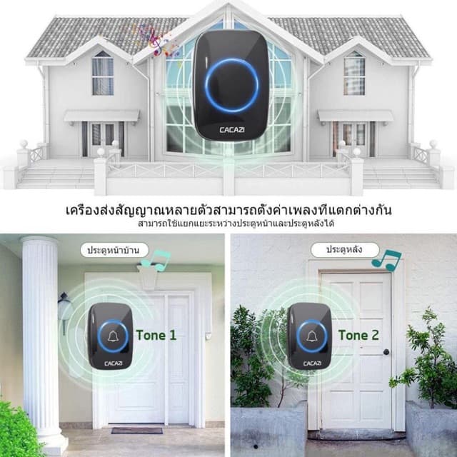 NEW Version กริ่งประตูไร้สาย 300 M Range cacazi กันน้ำ กริ่งประตู Door bell กริ่ง กริ่งไร้สาย รูปที่ 7