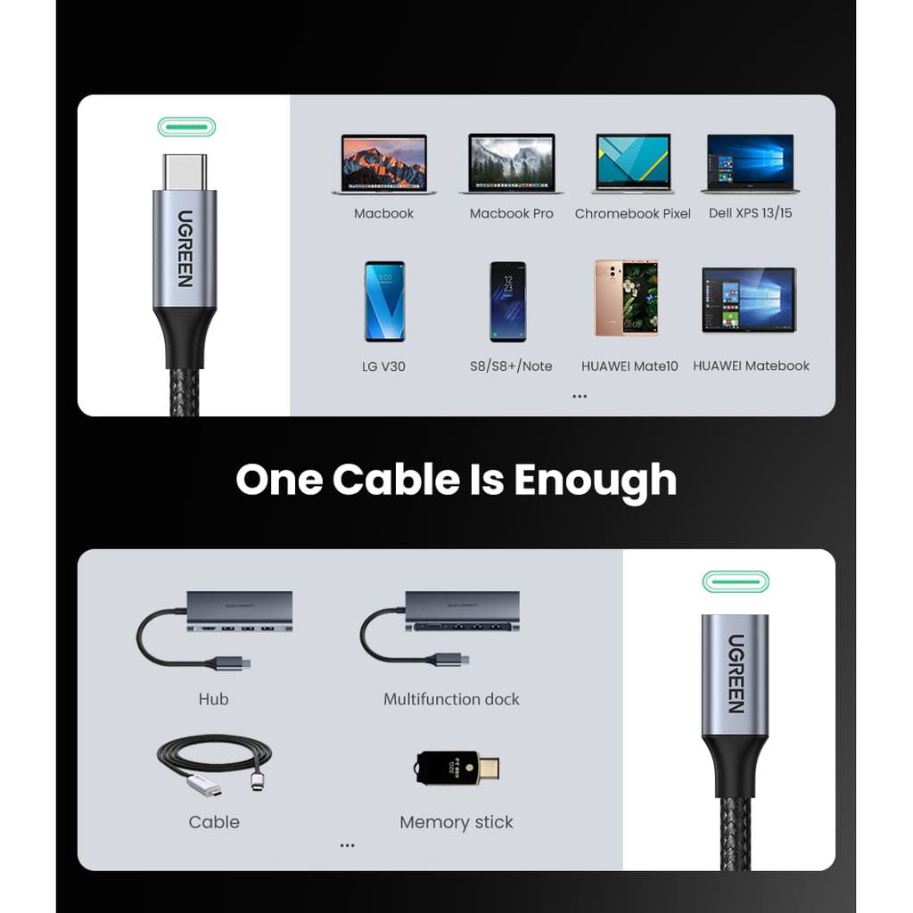 UGREEN สายเคเบิล USB C USB 3.1 Type C ตัวผู้ต่อตัวเมีย รุ่น 2 10Gbps สำหรับ Nintendo Switch compatible compatible for Macbook Pro Samsung Galaxy Note20 S10 S9 Google Pixel 3 2 XL ขนาด 1.5 ฟุต รูปที่ 8