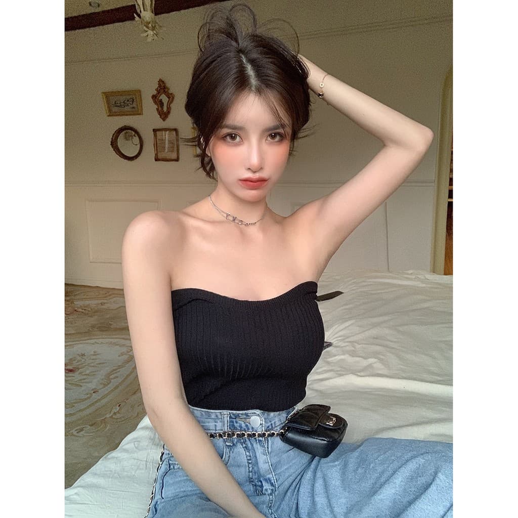 Cicishop เสื้อเกาะอกผ้าไหมพรม ทอร่องใหญ่เนื้อผ้าดีมาก สีคัลเลอร์ฟูลสุดๆ รูปที่ 6