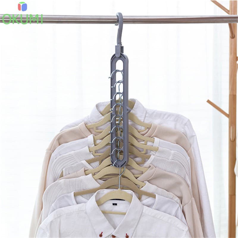OKUMI_SHOP ไม้แขวนผ้า ไม้แขวนเสื้อ 9 ช่อง แบบประหยัดพื้นที่ รูปที่ 8