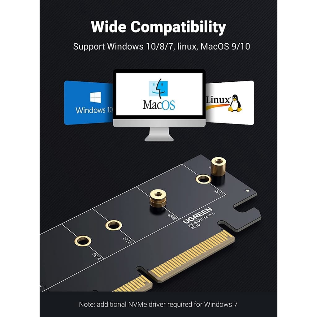 UGREEN รุ่น 30715 NVMe PCIe Adapter, M.2 SSD to PCIe 4.0 X16/X8/X4 Card with Heat Sink, M.2 PCIe Adapter for M-Key รูปที่ 4