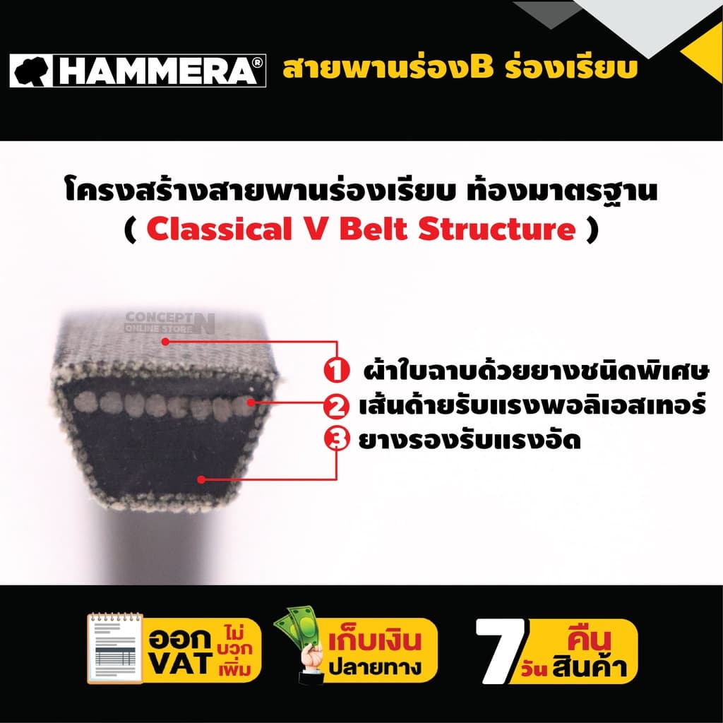 สายพาน HAMMERA แท้100% ร่อง B40 B41 B42 B43 B44 B45 B46 B47 B48 B49 สายพานร่อง สายพานการเกษตร สายพานอุตสาหกรรม Concept n รูปที่ 2