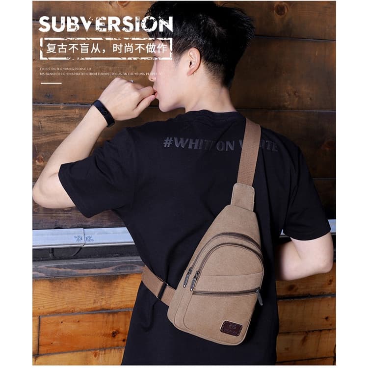 กระเป๋าคาดอก ผ้าแคนวาส มี5ช่องหลายซิป ผ้าหนาใบใหญ่ bagdance รูปที่ 2