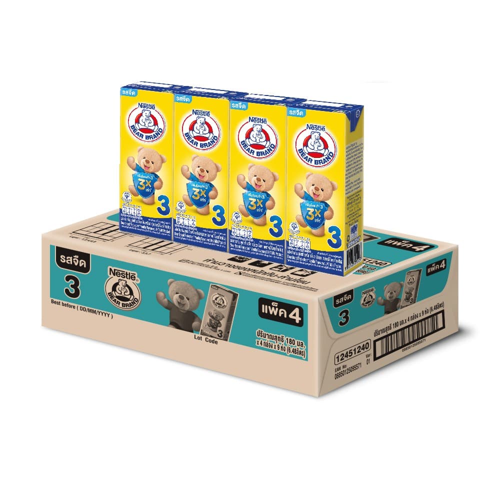 x1ลัง BEAR BRAND 3 Protetion UHT นมตราหมียูเอชที สูตร3 โพรเท็กซ์ชัน 180มล. รูปที่ 2