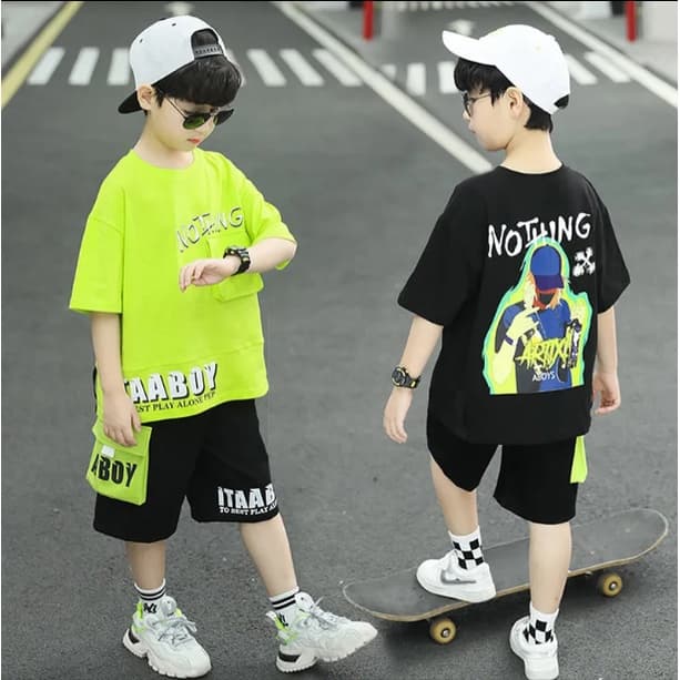 Ones เสื้อผ้าเด็กสองชิ้นแขนสั้นเด็กชาย ชุดสูทแขนสั้นหล่อสไตล์เกาหลีใหม่ รูปที่ 1