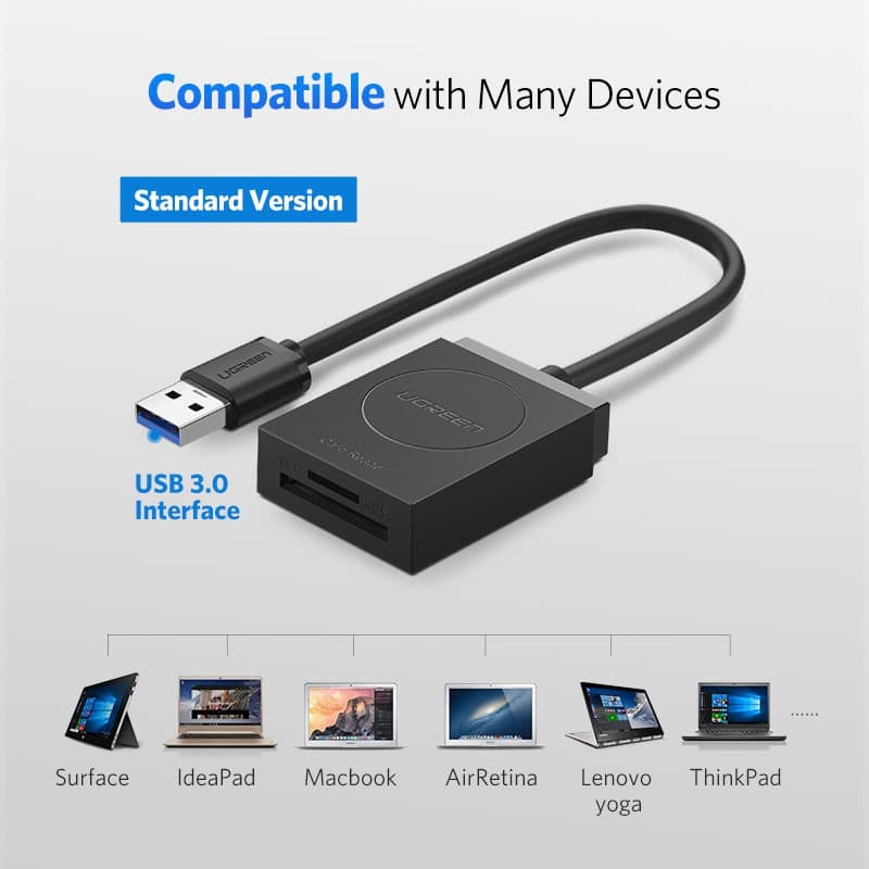 Ugreen SD Card Reader USB 3.0 Dual Slot Flash Memory Card Reader TF SD Micro SDXC SDHC MMC RS-MMC Micro SDXC Micro SDHC UHS-I สําหรับ Mac Windows Linux Chrome อ ่ าน 2 การ ์ ด Simultane รูปที่ 6