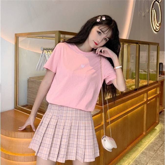 SHOP MKLเสื้อยืดแฟชั่นสตรี แขนสั้น คอกลม ปักลายหัวใจ ทรงหลวม #9117 รูปที่ 3
