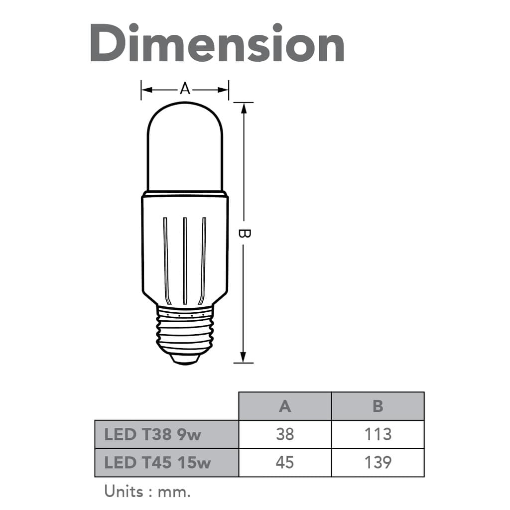 EVE หลอดไฟ ทรงยาว แอลอีดี LED รุ่น T38 T45 ขนาด 15W แสงเหลือง ขั้วหลอด E27 รูปที่ 2