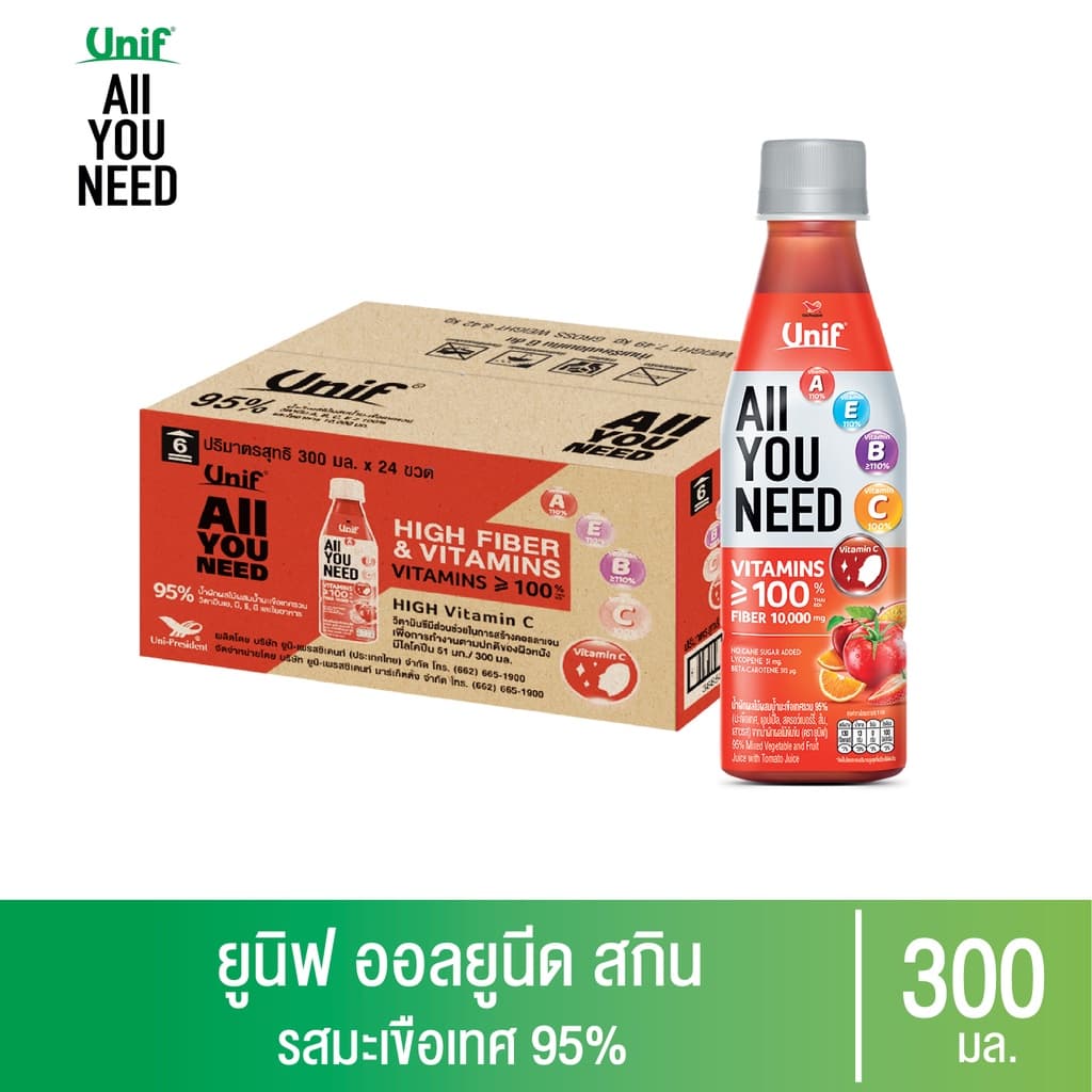 ยูนิฟออลยูนีดน้ำผักผลไม้ผสมน้ำมะเขือเทศ 300มล.หมดอายุธันวา 2569 รูปที่ 1