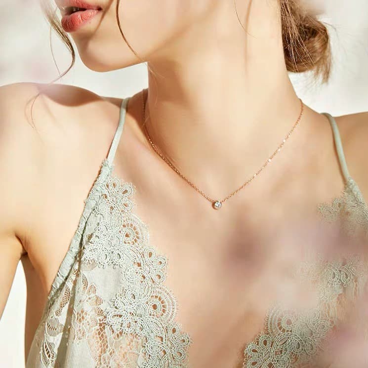 สร้อยคอโชคเกอร์ เหล็กไทเทเนียม ทองคําขาว 18K จี้เพทาย เพชรกลม ขนาดเล็ก กันน้ํา ไม่จางหาย เครื่องประดับ ของขวัญ สไตล์เกาหลี ญี่ปุ่น รูปที่ 3