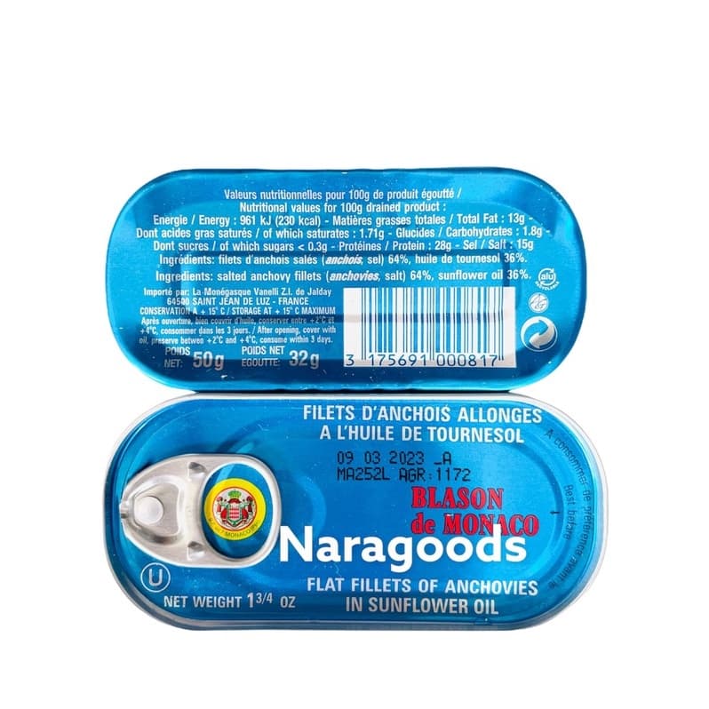 ปลาแองโชวี่ ดองในน้ำมันทานตะวัน ขนาด 50 กรัม Anchovies In Soya Oil 50 g BLASON DE MONACO รูปที่ 2