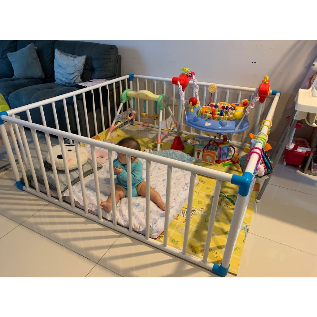คอกกั้นเด็ก5x5ฟุตSคุ้มค่าคุ้มราคาใช้งานได้จริงฟรีจุกยางยึดพื้นกันเลื่อน150x150cmสูง60cmข้อต่อ3ทางฉาก8หุน รูปที่ 5