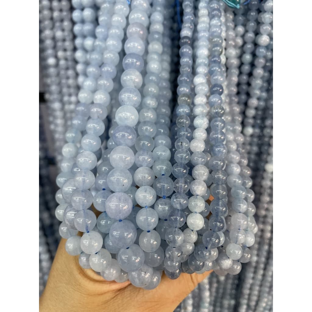 ลูกปัดหินอความารีนธรรมชาติ สีฟ้า 4 6 8 10 12 มม. สําหรับทําเครื่องประดับ สร้อยข้อมือ Diy รูปที่ 6