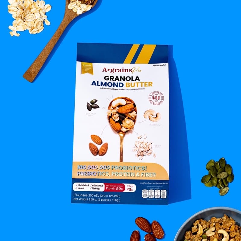 A-grains Pro กราโนล่าโปรตีน ผสมโปร/พรีไบโอติกส์ รสอัลมอนด์บัตเตอร์ บรรจุ ถุงละ 250g รูปที่ 4