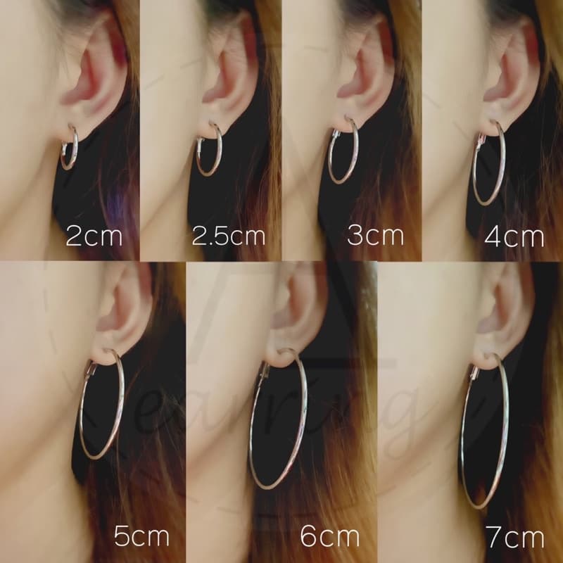 [ราคาต่อ1คู่] ต่างหูห่วงวงกลมขนาดใหญ่แบบเจาะ ไม่ใช่เงินแท้ ตัวล็อคแบบสปริงดีด ขนาดเป็นเซนติเมตรมี7ขนาด