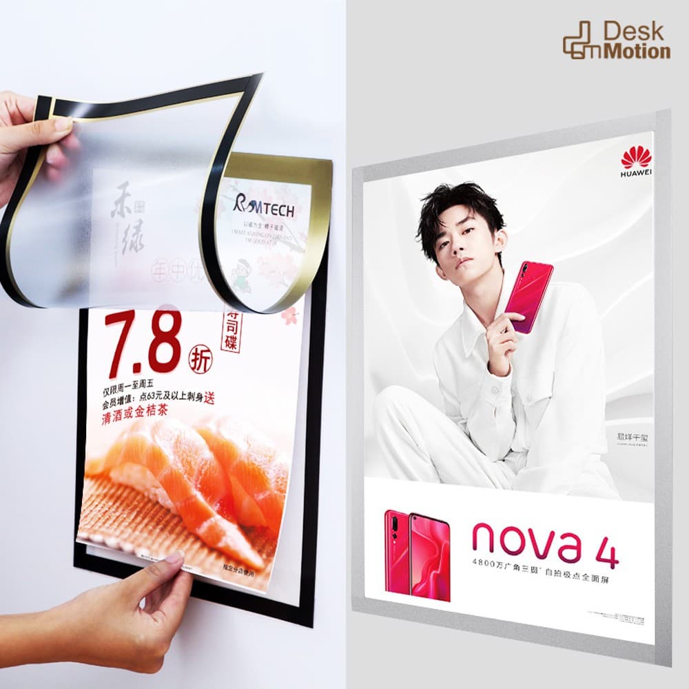 Magnetic Display Board กรอบโชว์ป้ายประกาศติดผนัง ขนาด A3 A4 ขอบแม่เหล็ก กรอบ กรอบติดผนัง เอกสาร กรอบสีดำ / เงิน / ทอง รูปที่ 6