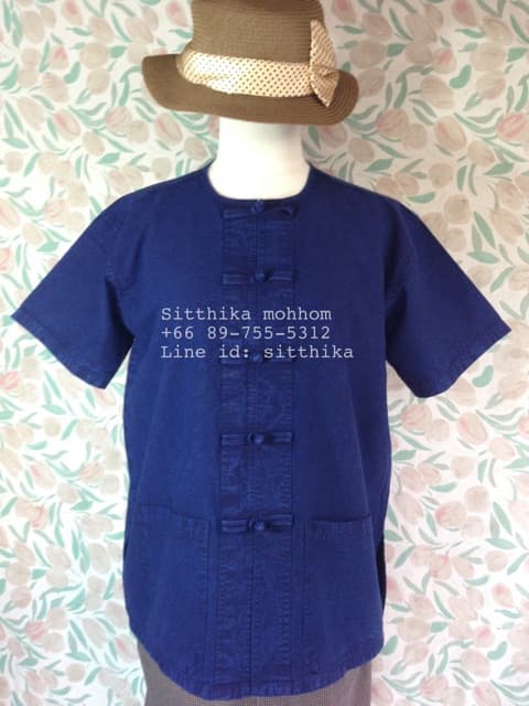 ม่อฮ่อม เสื้อหม้อห้อมคอกลมกระดุมจีน แขนสั้น รูปที่ 4