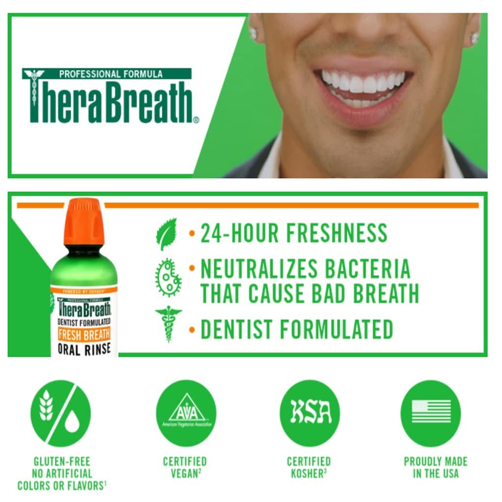 Packageอเมริกา TheraBreath น้ำยาบ้วนปาก สูตรปราศจากแอลกอฮอล์ 12-Hour Fresh Breath Oral Rinse, Mild Mint, 16.0 fl oz รูปที่ 4