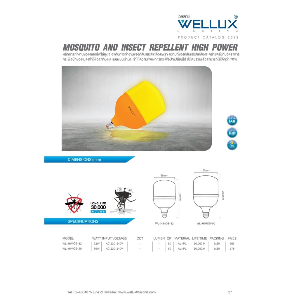 WELLUX หลอดไฟไฮวัตต์ไล่ยุงและแมลง 35W 50W ป้องกันโรคไข้เลือดออก LED HIGH WATT ANTI-MOSQUITO ขั้วE27 รูปที่ 4