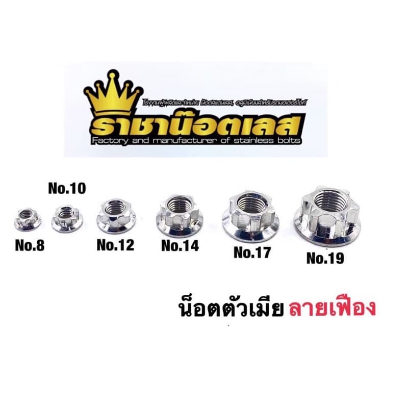 น๊อตตัวเมีย เลสเมีย ลายเฟือง #8 10 12 14 17 19 สแตนเลส ทอง ไทเท ราคาต่อตัว รูปที่ 2