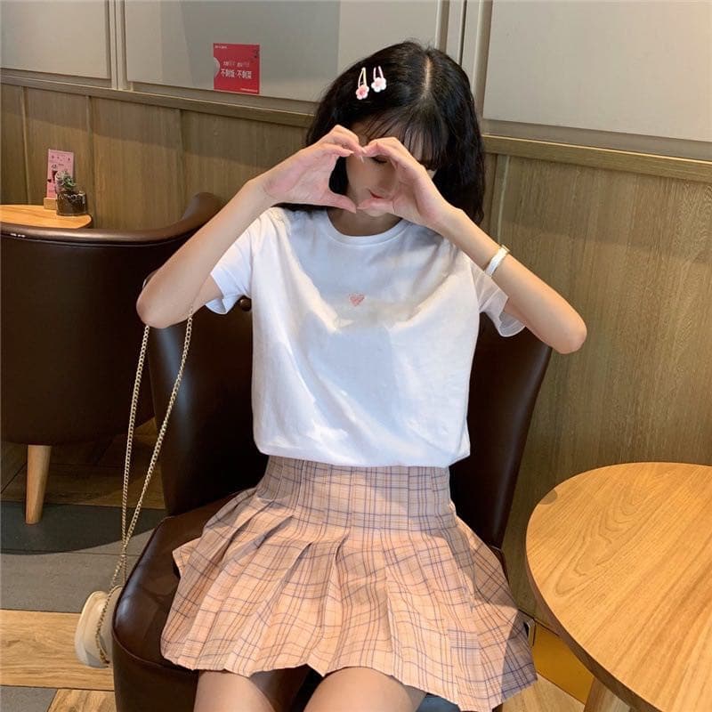 SHOP MKLเสื้อยืดแฟชั่นสตรี แขนสั้น คอกลม ปักลายหัวใจ ทรงหลวม #9117 รูปที่ 6