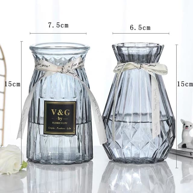 แจกันดอกไม้แก้ว vase โปร่งใสแจกันยุโรปห้องนั่งเล่นที่เรียบง่ายตกแต่ง แจกันทรงเพรช+โบว์สุดน่ารัก รูปที่ 4