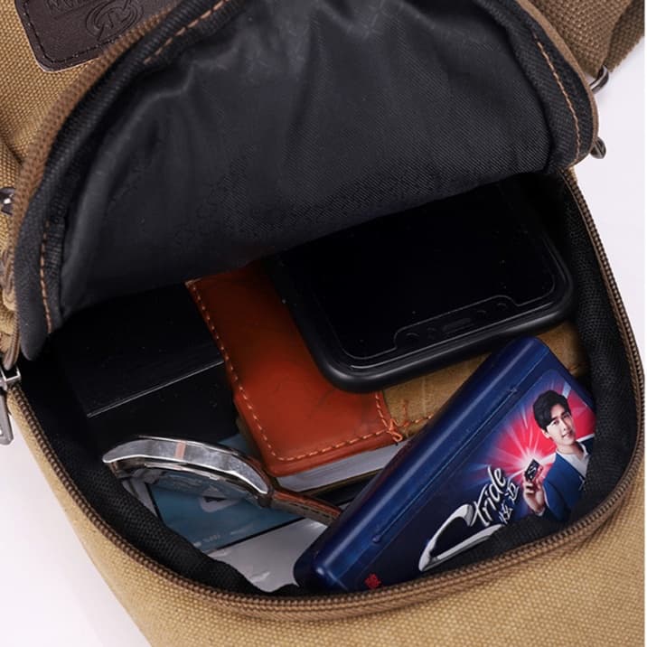 กระเป๋าคาดอก ผ้าแคนวาส มี5ช่องหลายซิป ผ้าหนาใบใหญ่ bagdance รูปที่ 4