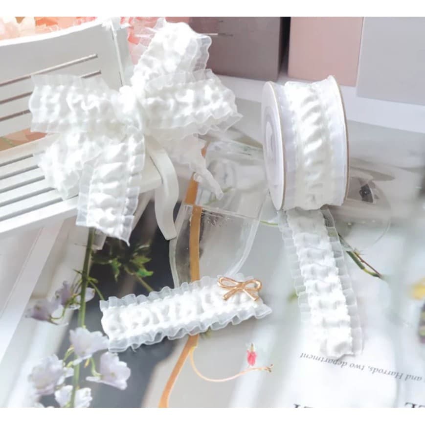 ริบบิ้นผ้ายืด ระบายลูกไม้ สไตล์เกาหลี ญี่ปุ่น น่ารักมาก kawaii ขนาด 3.8 cm. รูปที่ 4