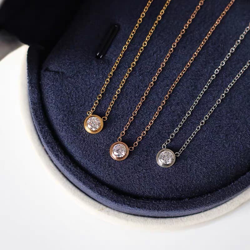 สร้อยคอโชคเกอร์ เหล็กไทเทเนียม ทองคําขาว 18K จี้เพทาย เพชรกลม ขนาดเล็ก กันน้ํา ไม่จางหาย เครื่องประดับ ของขวัญ สไตล์เกาหลี ญี่ปุ่น รูปที่ 1