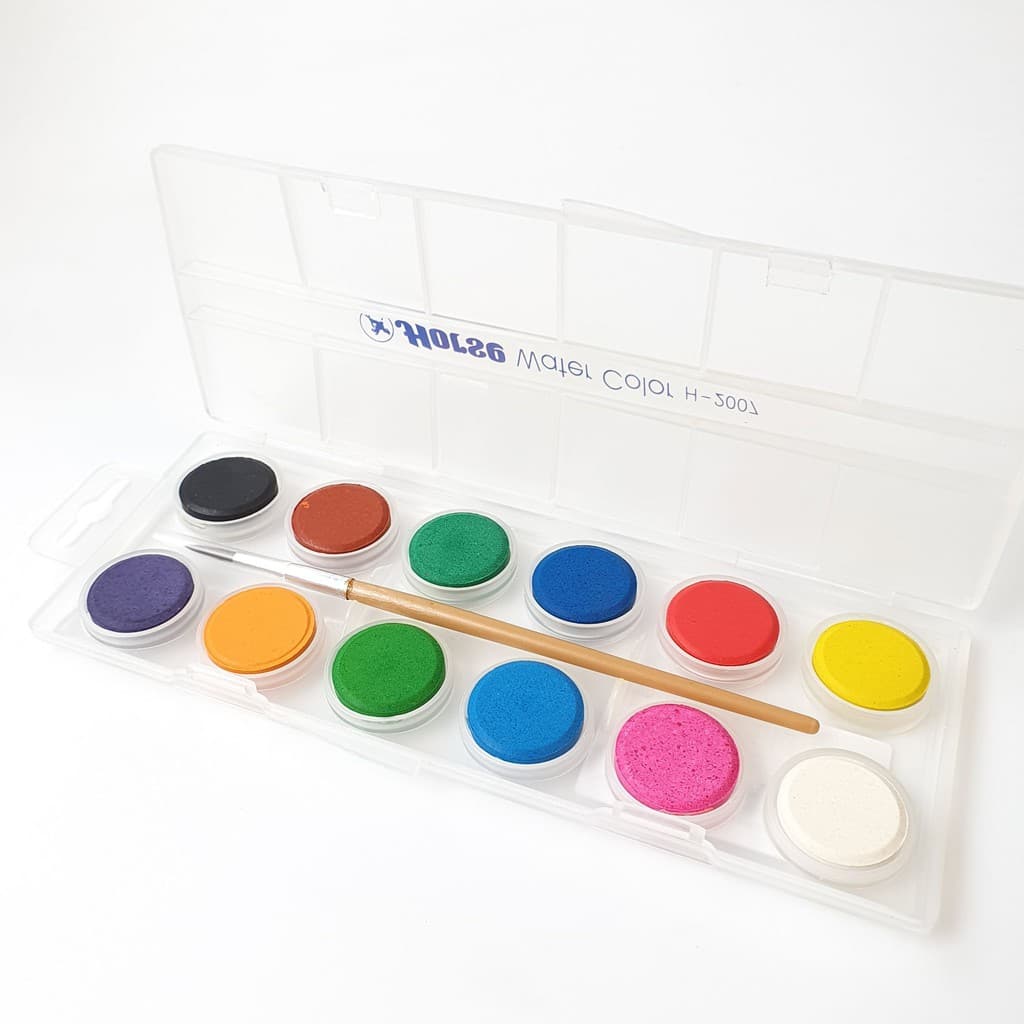 Horse สีน้ำแบบก้อน 12 สี + พู่กัน แบบกล่องพร้อมใช้งาน Water Color H-2007 รูปที่ 1