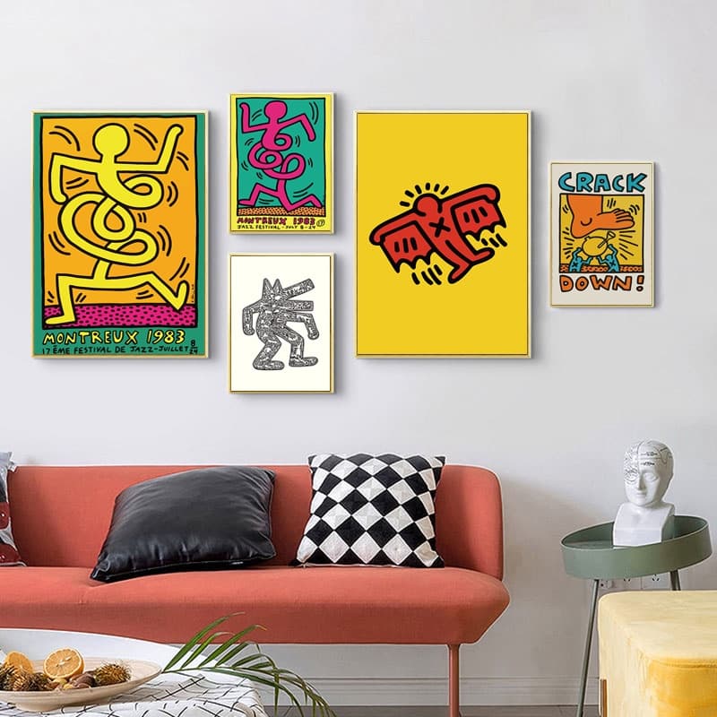ภาพโปสเตอร์ Keith Haring Abstract วินเทจบนผ้าแคนวาสตกแต่งผนังห้องนั่งเล่น รูปที่ 4