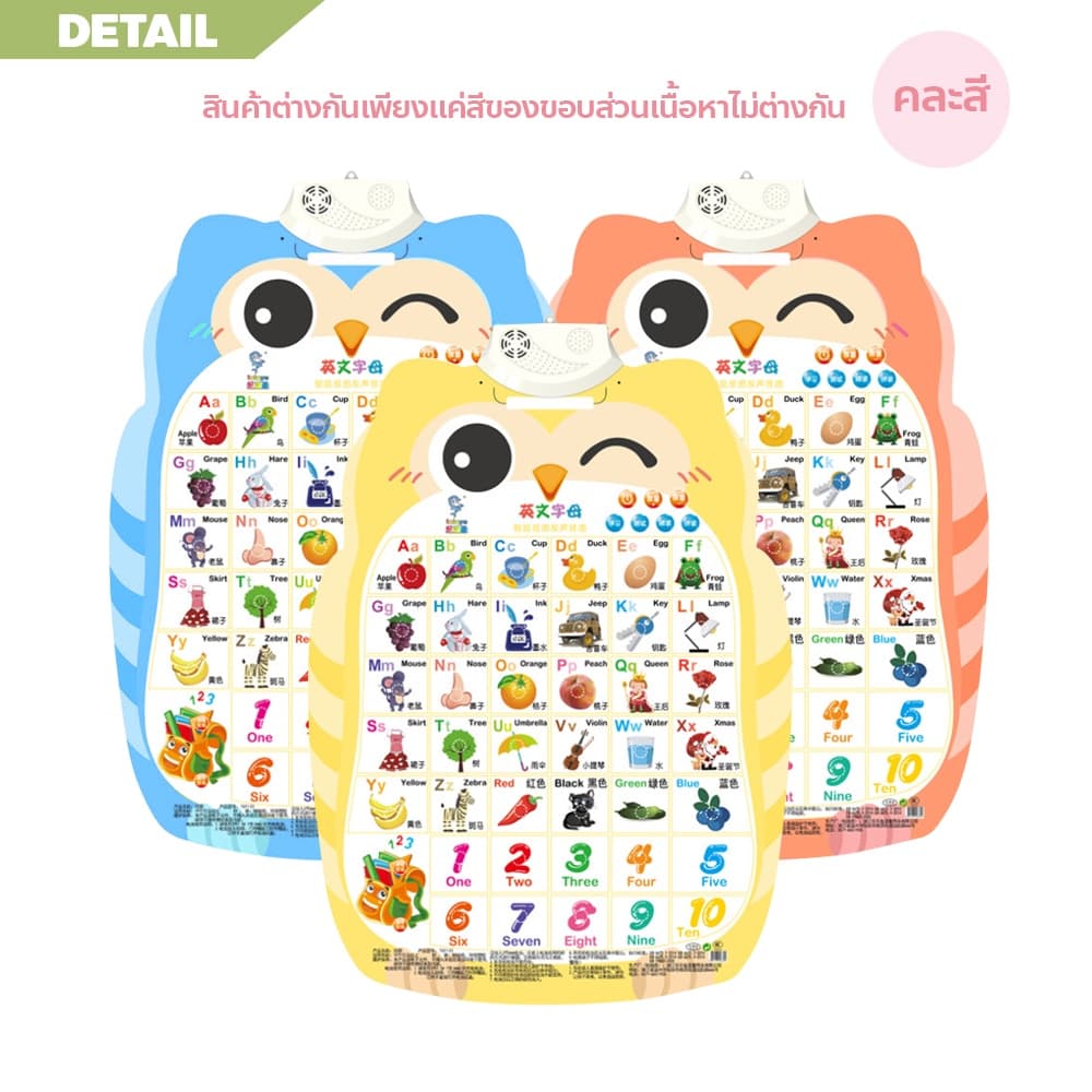 ERORO โปสเตอร์นกฮูกพูดได้ 1-3ภาษา กดมีเสียง สำหรับเรียนรู้คำศัพท์ภาษาจีน ภาษาอังกฤษ รูปที่ 9