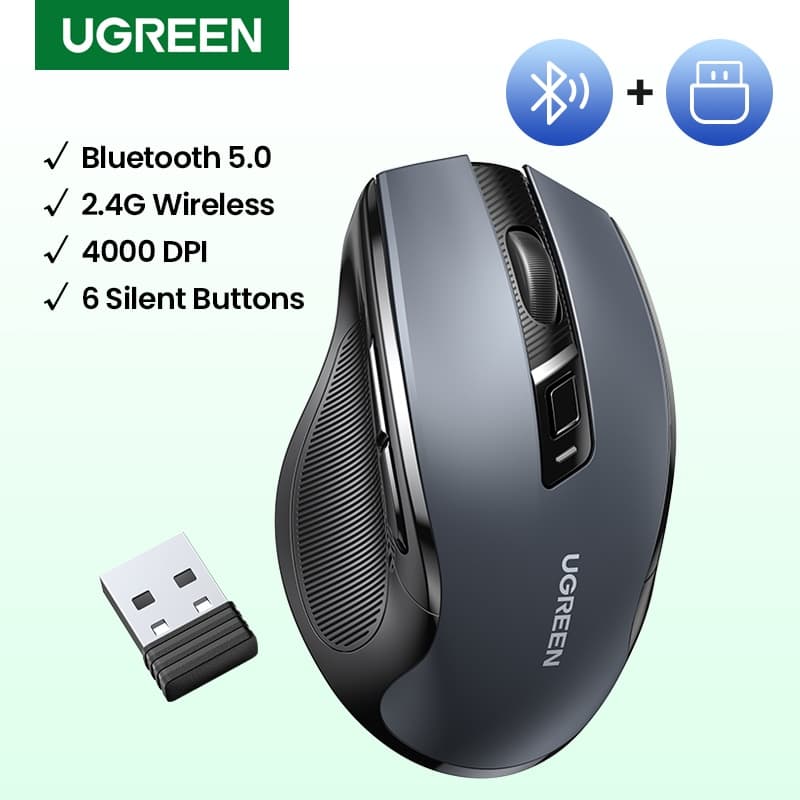 [มาใหม่] Ugreen เมาส์ไร้สาย 6 ปุ่มเสียงเงียบ 2.4G พร้อมตัวรับสัญญาณ USB 5 ระดับ DPI 4000DPI สําหรับแล็ปท็อป PC Mac Linux