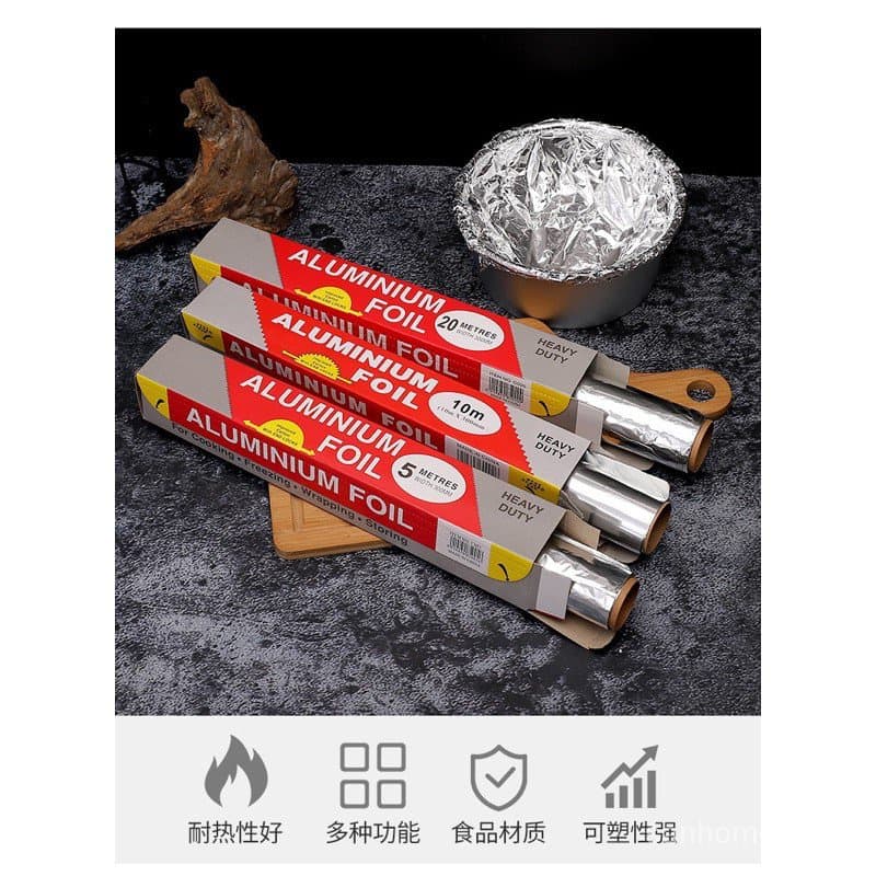 พร้อมจัดส่งฟอยล์อะลูมิเนียม ฟอยล์ห่ออาหาร 5M 10M สีเงิน Bake and barbecue tin foil H-A-9 รูปที่ 5