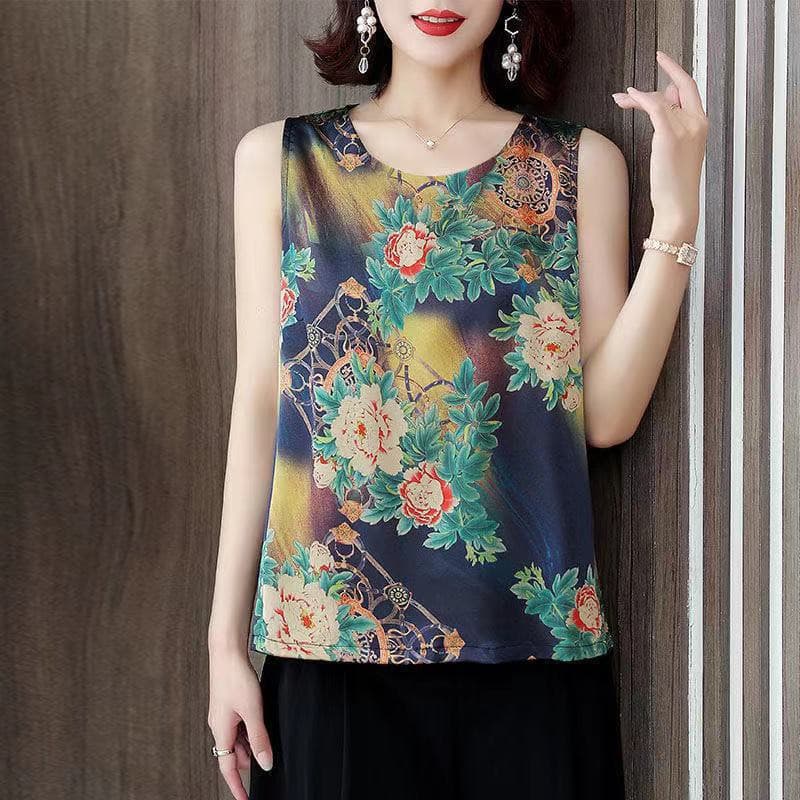 รุ่น-324เสื้อกั๊กคอกลมสตรีเสื้อแขนกุดลายดอกไม้ผ้ายืด สวมใส่สบาย รูปที่ 4