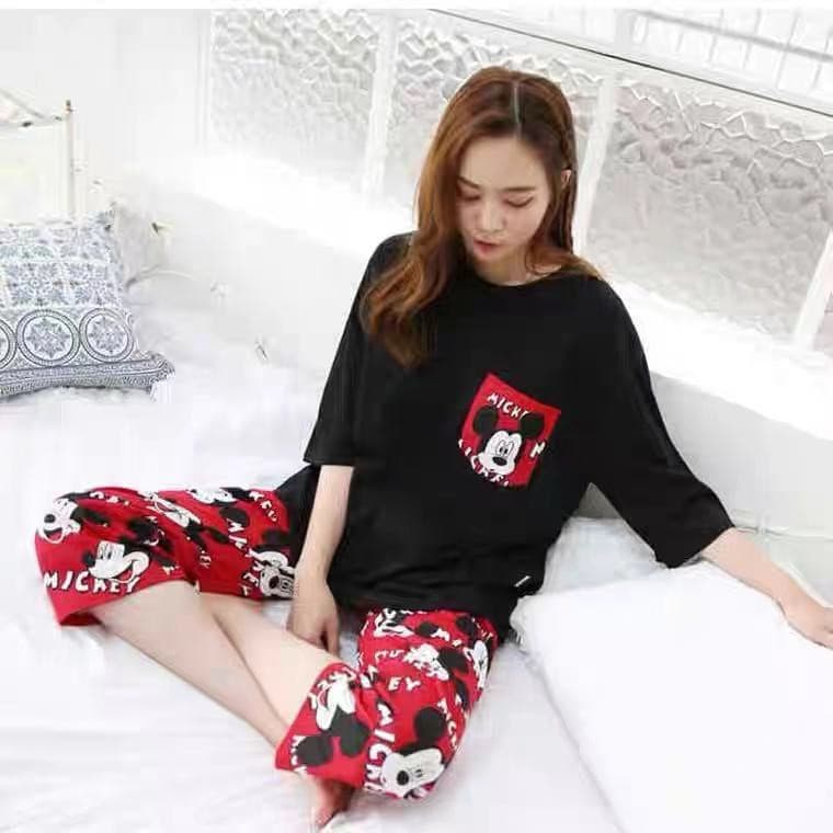 3600 เสิ้อผ้าผู้หญิง ชุดนอนลายการ์ตูนเจ้าหญิงผ้าคอตตอน 2ชิ้น เสื้อ+กางเกงเจ็ดส่วน สินค้า รูปที่ 3