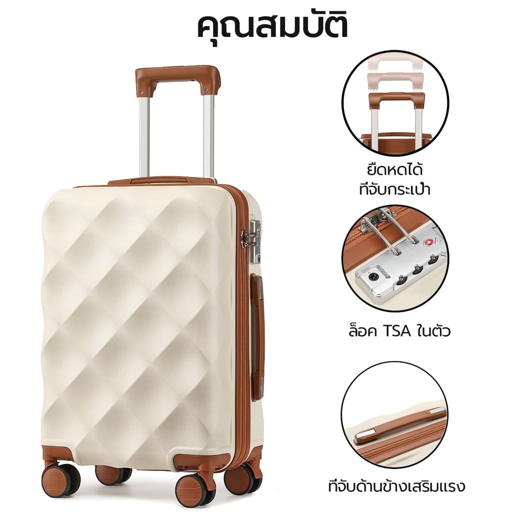SiamChoice ​กระเป๋าเดินทางล้อลาก ล้อคู่ 20นิ้ว แถมกระเป๋า bags Travel luggage วัสดุABS TSAล็อค รุ่นซิปYKK รูปที่ 3