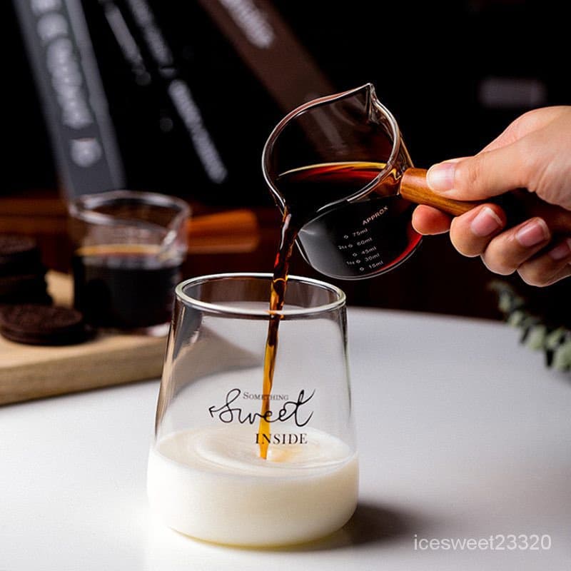 ThaiTop แก้วตวง กาแฟ ด้ามไม้ สองปากเท แก้วช็อต 75 มิลลิลิตร รูปที่ 3