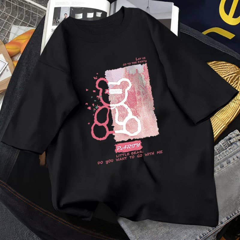 GAKKI เสื้อยืดหญิงแขนสั้นแบบหลวม ใส่สบาย ผู้หญิงเสื้อยืด เสื้อยืดแขนสั้น Oversize Cotton 4112# รูปที่ 5