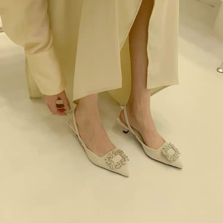One for all จากไทย TX378 รองเท้าส้นสูง สูง2นิ้ว ปลายแหลม ประดับพลอยเทียม ทรงมุลเลอร์แฟชั่นสำหรับสตรี รูปที่ 3
